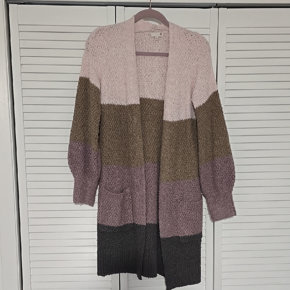 Colorblock Open Front Cardigan